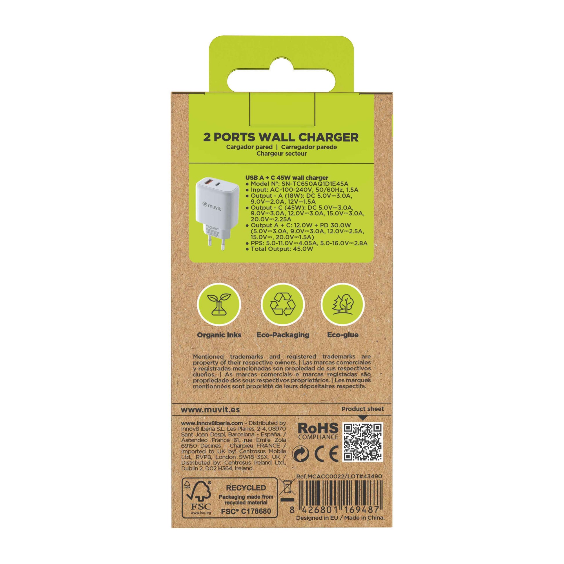 Dual USB-A and USB-C European Wall Charger